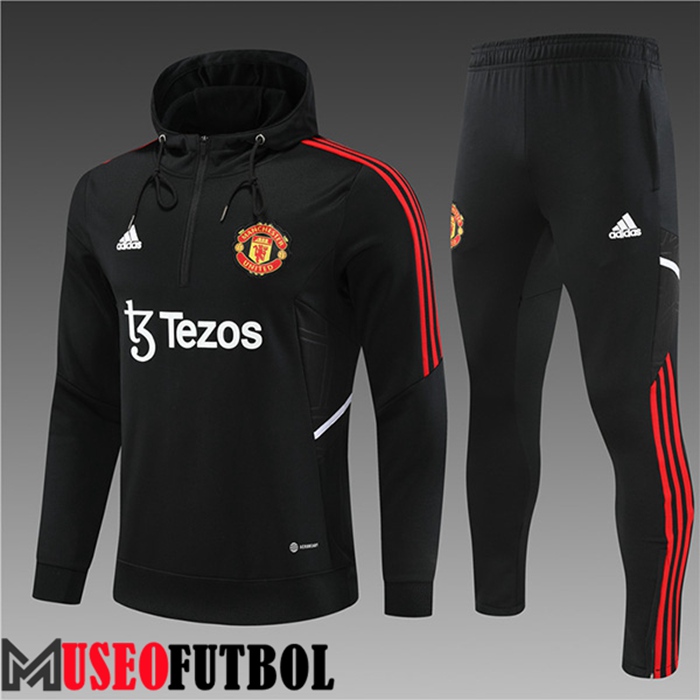 Chaqueta Con Capucha Chandal Futbol Real Manchester United Ninos Negro 2022/2023