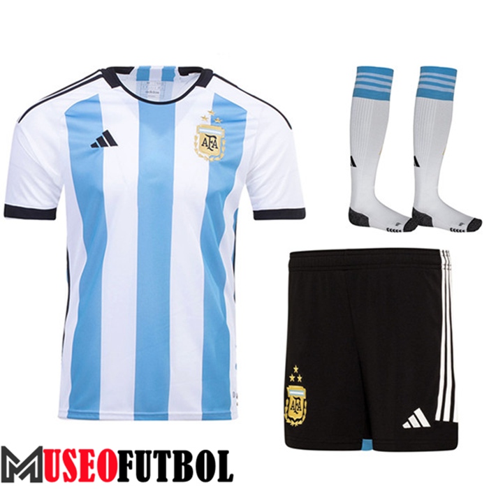 Camiseta Argentina 3 Stars Primera (Cortos + Calcetines) Copa Del Mundo 2022