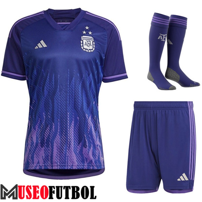 Camiseta Argentina 3 Stars Segunda (Cortos + Calcetines) Copa Del Mundo 2022